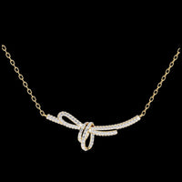 0.90 TCW Exquisite Moissanite Diamond Knot Necklace with Pave Accents Delicate Bow Inspired Pendant on Dainty Chain