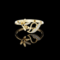 0.087 TCW Radiant Petal & Leaf Moissanite Diamond Gold Ring Elegant Accent Botanical Jewelry