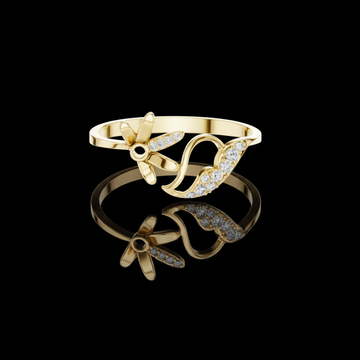 0.087 TCW Radiant Petal & Leaf Moissanite Diamond Gold Ring Elegant Accent Botanical Jewelry