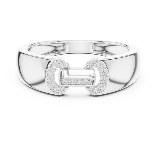 Round Cut Moissanite Men's Equestrian Openwork Link Wedding Band - view 3