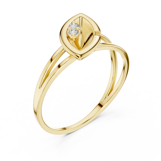 Leaf Solitaire Ring with Bezel Set Moissanite Round Accent - view 2