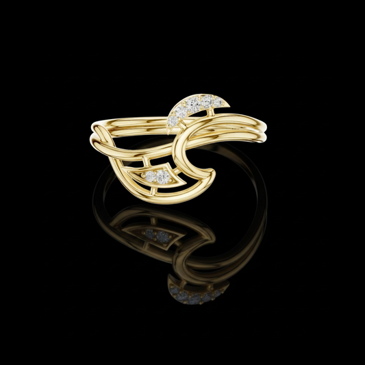 0.25 TCW Abstract Wave Gold Ring with Moissanite Diamond Accents Artistic Modern Fine Jewelry