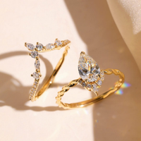 1.00 CT Classic Pear Cut Lab Grown Diamond with Curved Enhancer Bridal Ring Set Elegant Engagement Jewelry