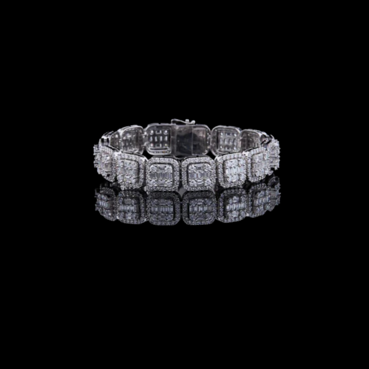13.65 TCW Luxurious Moissanite Bracelet Featuring Square Links with Baguette and Round Diamonds