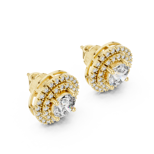 Tiered Double Halo Round Stud Earrings - view 4