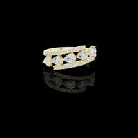 4.00 TCW Horizon Moissanite Diamond Band with Floating Pear & Round Stone Stations and Pave Rails
