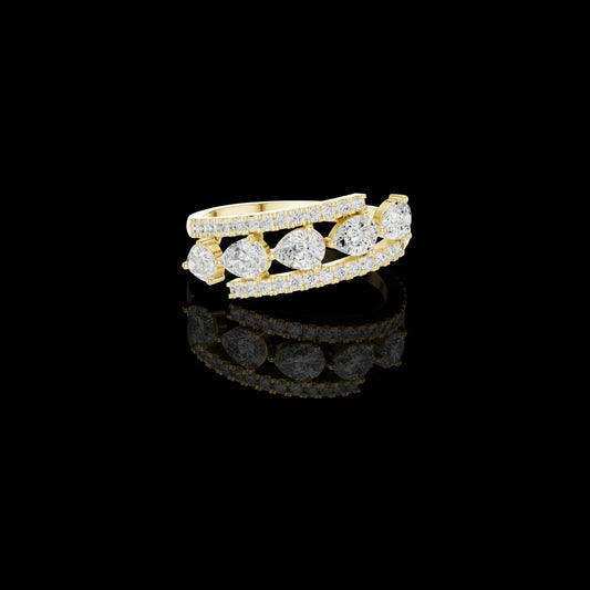 4.00 TCW Horizon Moissanite Diamond Band with Floating Pear & Round Stone Stations and Pave Rails