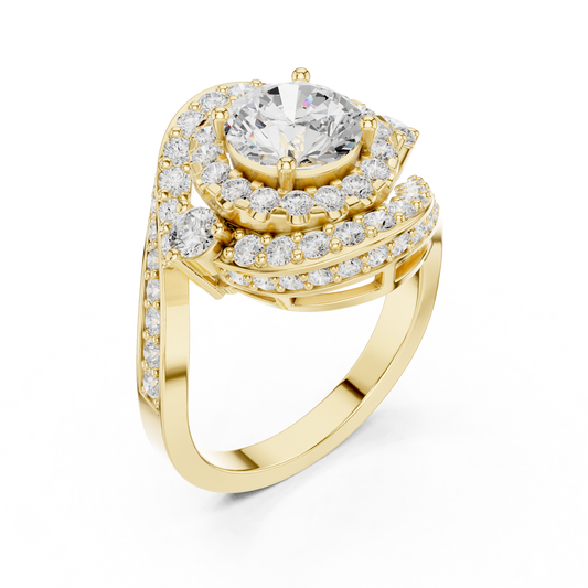 Round Cut Lab Diamond Swirl Double Halo Engagement Ring - view 4