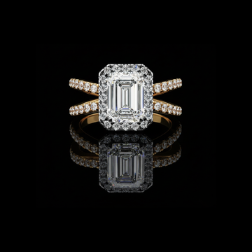2.50 CT Emerald Cut Halo Lab Grown Diamond Ring with Double Pave Band Fine Jewelry
