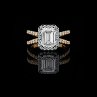 2.50 CT Emerald Cut Halo Moissanite Diamond Ring with Double Pave Band Fine Jewelry For Anniversary