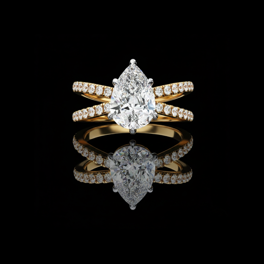 2.00 CT Luminous Pear Cut Elegance Double Band Lab Grown Diamond Ring For Gift