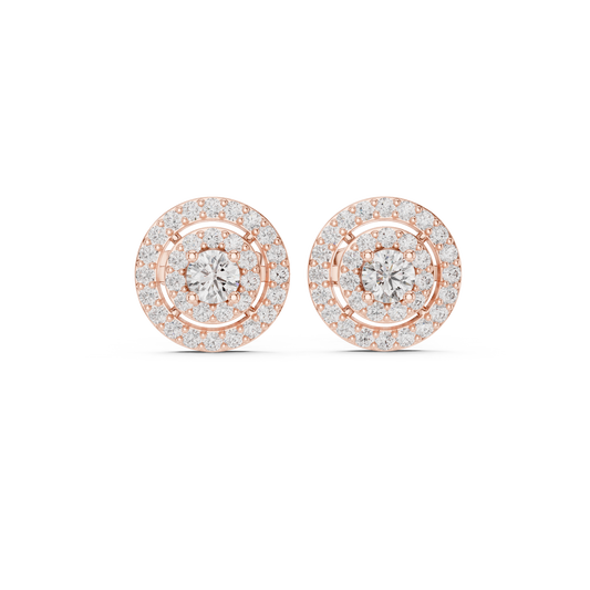 Round Double Halo Cluster Post Earring - view 2