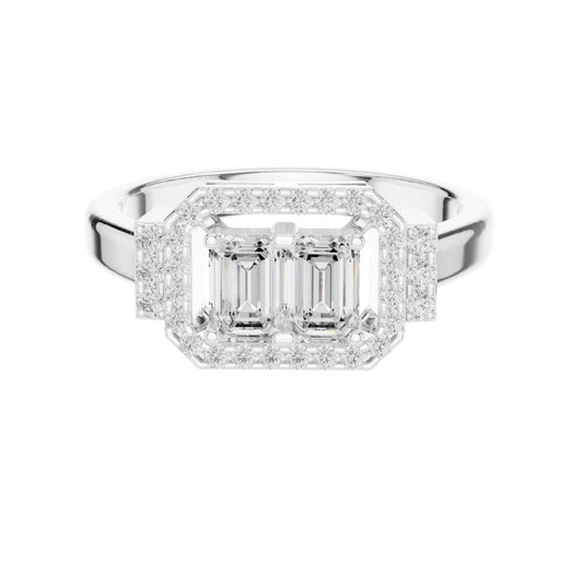 Toi Et Moi Emerald Cut Lab Diamond Halo Engagement Ring - view 3