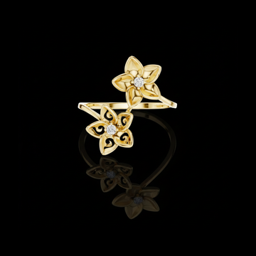 0.04 TCW Elegant Double Floral Open Ring with Lab Grown Diamond Centers Nature Inspired Double Flower Ring