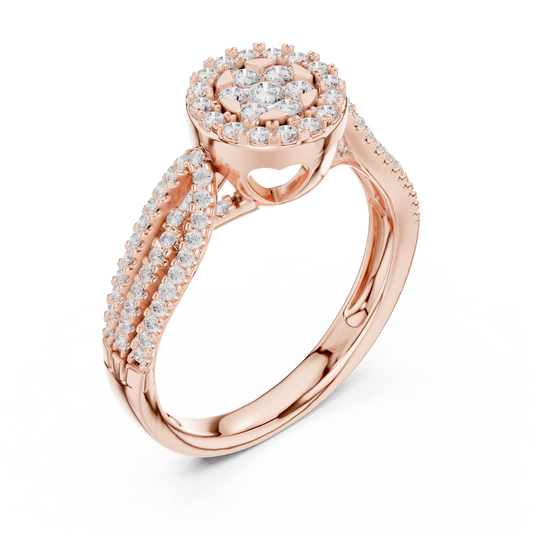 Round Cut Moissanite Halo Ring with Pave Band - view 3