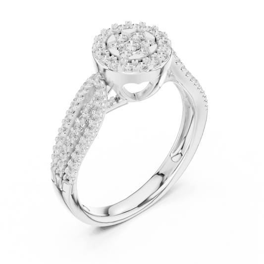 Round Cut Moissanite Halo Ring with Pave Band - view 4