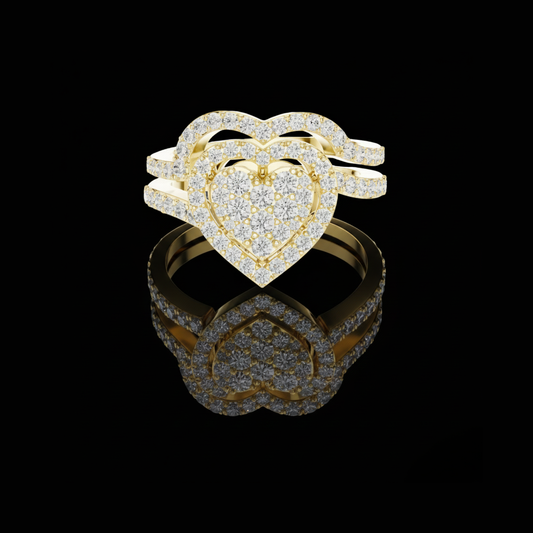 0.94 TCW Beautiful Double Layer Heart Moissanite Diamond Ring Multi Row Pave Halo Design For Women