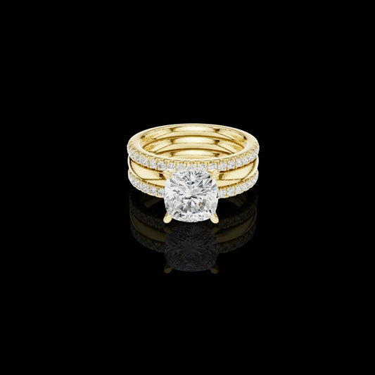 3.00 CT Lustrous Gold Cushion Cut Moissanite Diamond Ring with Dual Pave Eternity Ring For Women Gift