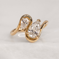 3.50 TCW Beautiful Toi et Moi Ring Featuring Pear Cut Moissanite Diamonds in Sculpted Gold Setting Fine Jewelry