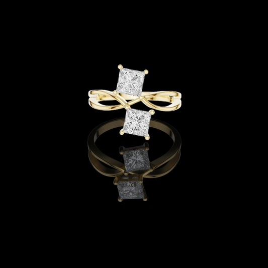 1.28 TCW Unique Intertwined Band Ring with Dual Princess Cut Lab Diamonds Modern Open Design