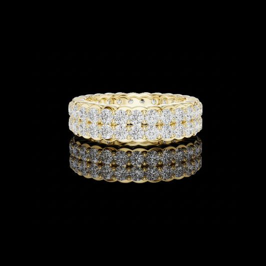 2.46 TCW Crystal-Clear Double Row Gold Eternity Band Featuring Round Cut Lab Diamonds