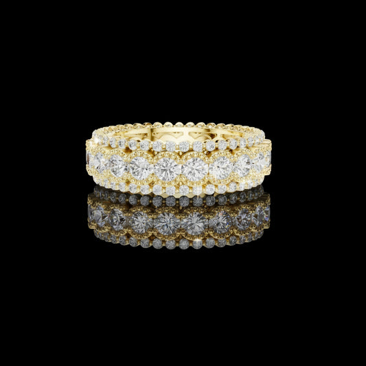 3.2 TCW Exquisite Triple Row Round Moissanite Diamond Eternity Band with Milgrain Detailing