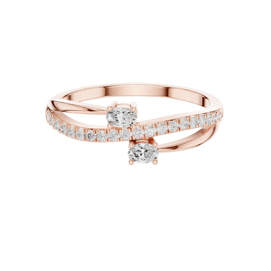 0.22 TCW Premium Crisscross Bypass Ring with Dual Oval Lab Grown Diamonds and Pave Accent