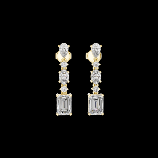2.03 CT Regal Lineage Emerald Cut Moissanite Diamond Drop Earrings with Pear & Oval Accents