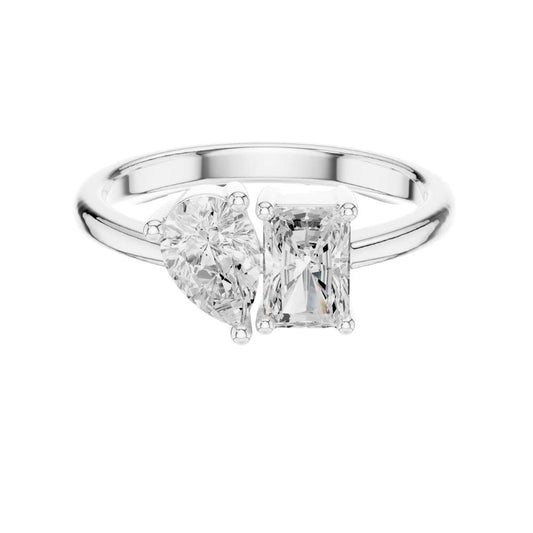 Pear and Radiant Cut Toi Et Moi Moissanite Ring - view 3