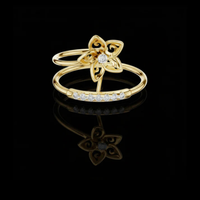 0.25 TCW Floral Dual Band Moissanite Diamond Accents Elegant Split Band Flower Ring For Her