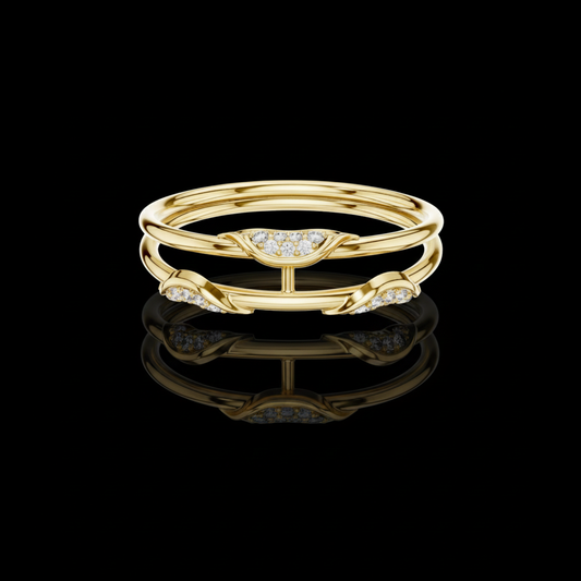 0.73 TCW Elegant Double Layer Gold Ring with Sparkling Curved Moissanite Diamond Details Contemporary Luxury Design