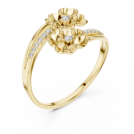 Dual Flower Bypass Split Pave Shank Moissanite Ring - view 2