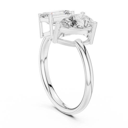 Emerald and Pear Cut Toi Et Moi Moissanite Majestic Ring - view 4