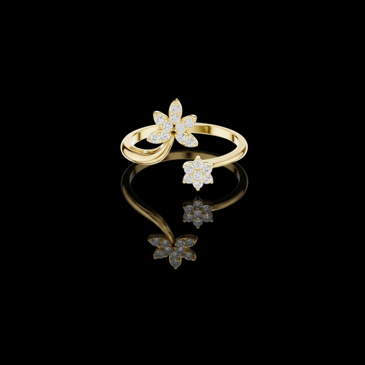 0.20 TCW Iconic Floral Lab Grown Diamond Open Ring with Dual Flower Cluster Design