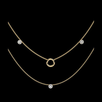 Layered Open Circle Bezel Lab Grown Diamond Double Necklace