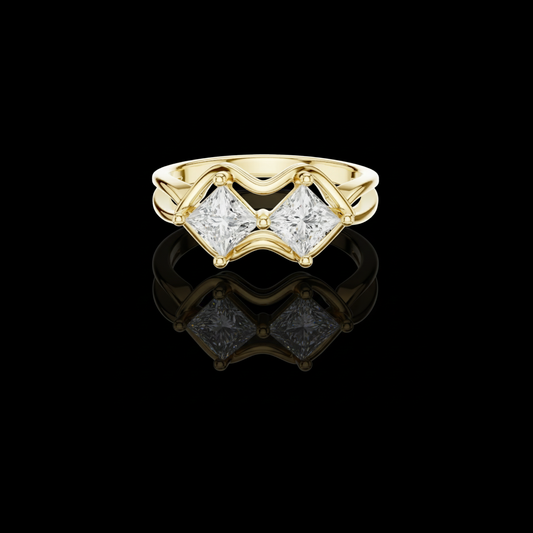 0.93 TCW Elegant Moissanite Ring Featuring Dual Princess Diamonds in a Sculpted Interlocking Wave Setting