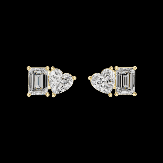 1.5 CT Dual Spark Heart & Emerald Cut moissanite Diamond Stud Earrings
