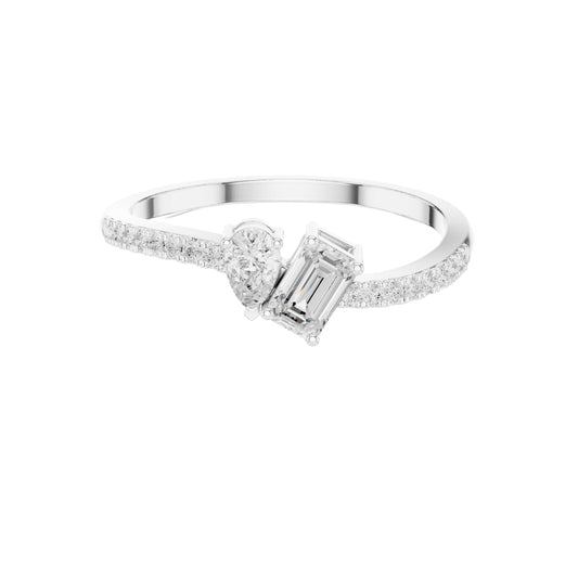 Pear and Emerald Cut Moissanite Toi et Moi Pave Engagement Ring - view 3