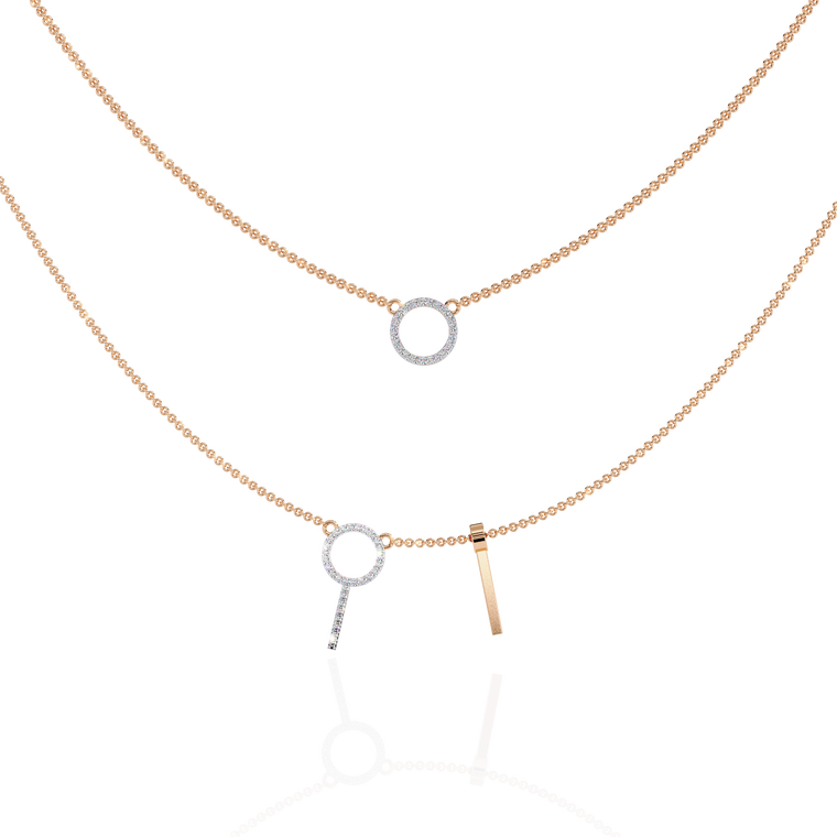 Layered Open Circle Bar Pendant Double Necklace - view 2