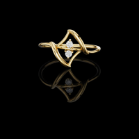0.15 TCW Artistic Geometric Ring Featuring Curved Lines and Twin Moissanite Diamond