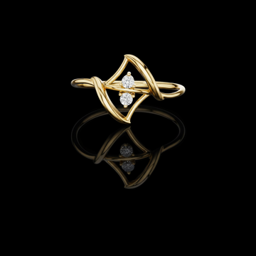 0.15 TCW Artistic Geometric Ring Featuring Curved Lines and Twin Moissanite Diamond