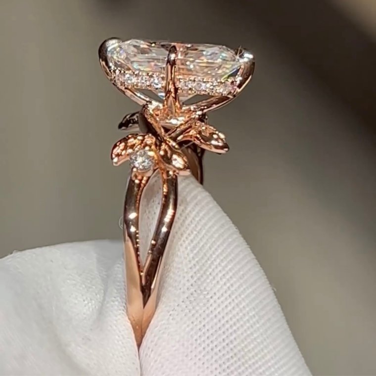 Nature Inspired Elongated Cushion Lab Diamond Ring - view 2