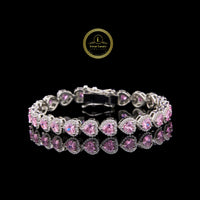 Pink Heart Cut Moissanite Diamond Halo Tennis Bracelet