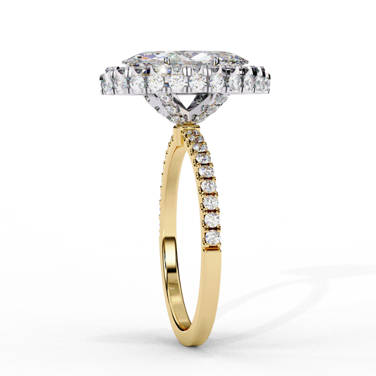 1.45 CT Ethereal Grace Marquise Cut Lab Grown Diamond Halo Engagement Ring with Pave Band For Soft Truth