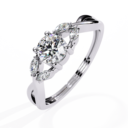 Twisted Band Round Moissanite Wedding Ring With Marquise Sidestone - view 4