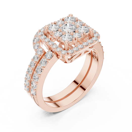 Round Lab Diamond Double Row Pave Halo Ring - view 3