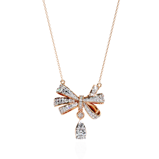 Ribbon Bow Pave Necklace With Pear Drop - view 2