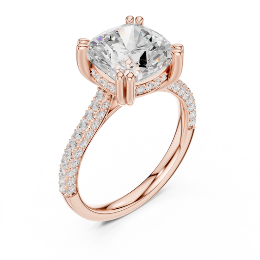 Cushion Cut Lab Diamond Cathedral Hidden Halo Engagement Ring - view 4