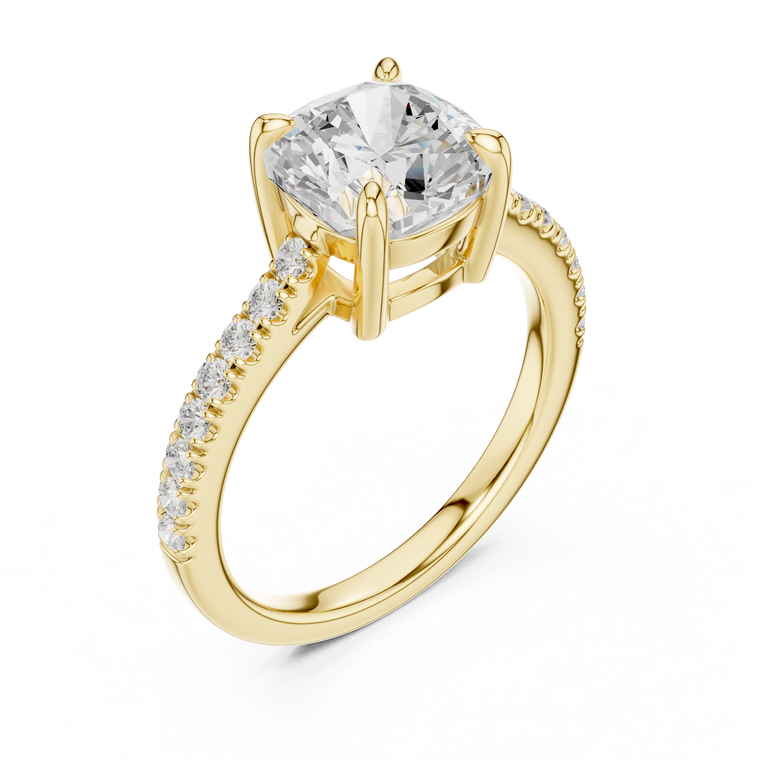 Cushion Cut Lab Diamond Solitaire Engagement Ring With Pave Band - view 2
