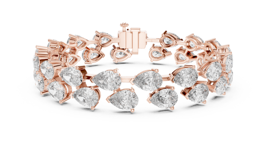 26.52 TCW Exquisite Lab Grown Bracelet Featuring Double Row Pear Cut Diamonds